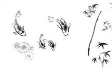 水墨风格荷花、鱼、竹子PS笔刷