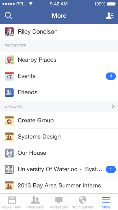 facebook ios7端上的菜单界面