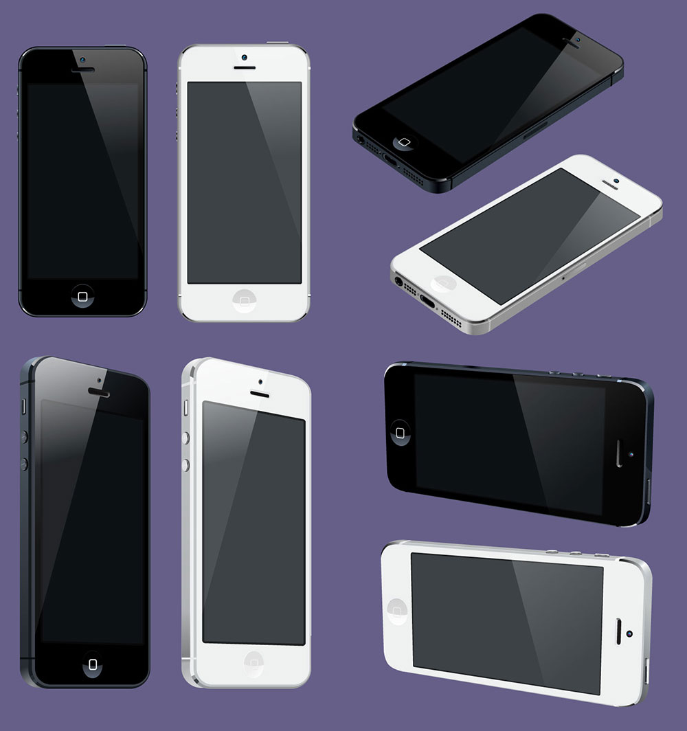 8种角度iPhone5 iPhone5S 高清图，PSD格式免费下载