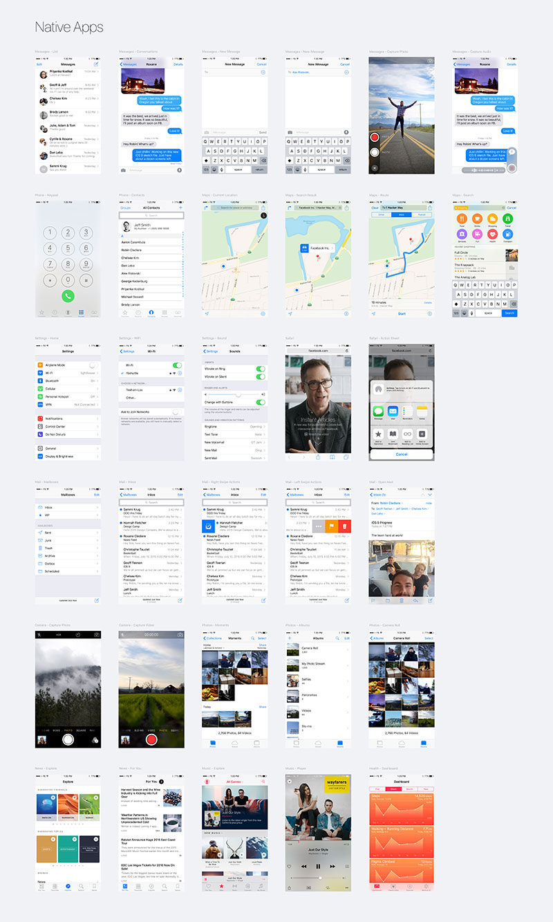 iOS 9 GUI (iPhone) 模版，PSD源文件
