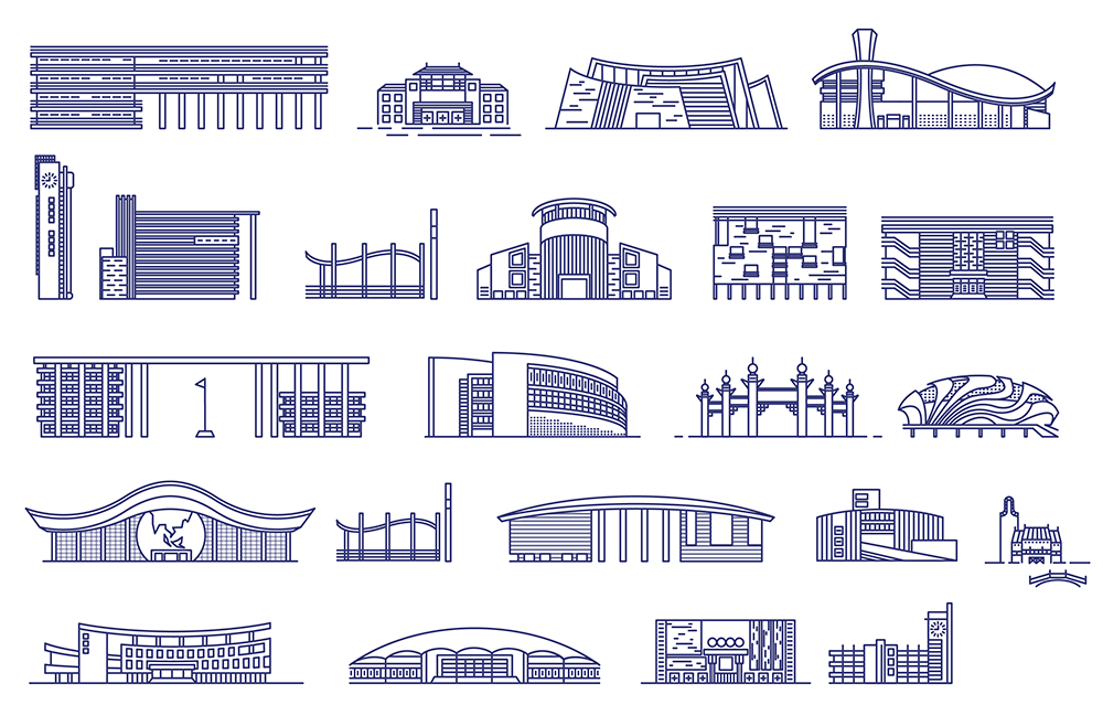 23款大学建筑线稿图，AI源文件