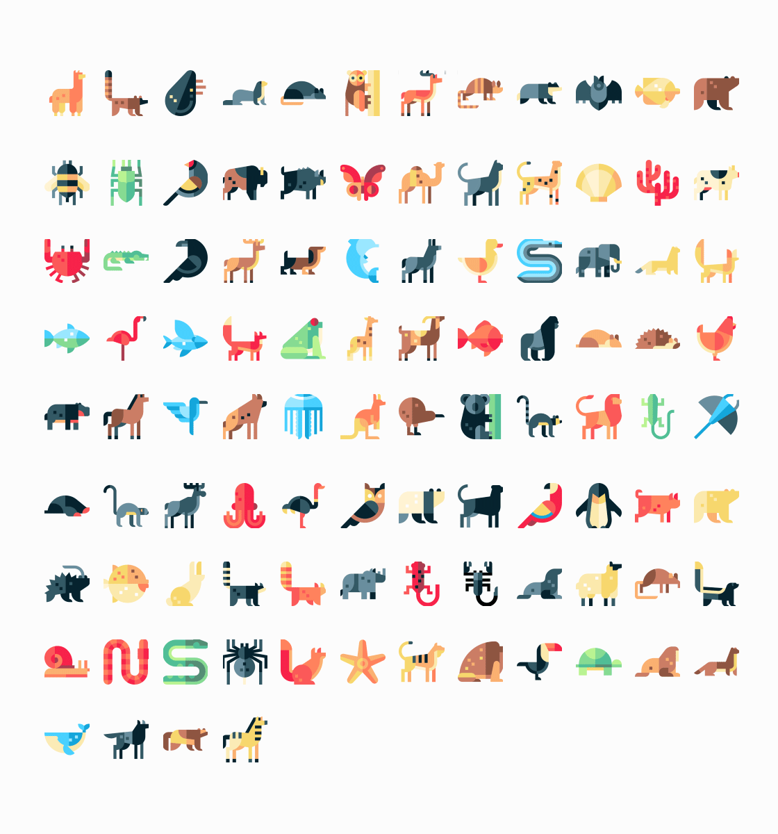 100枚扁平动物图标，SVG PNG格式