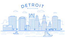 5张美国城市线性插图，AI源文件