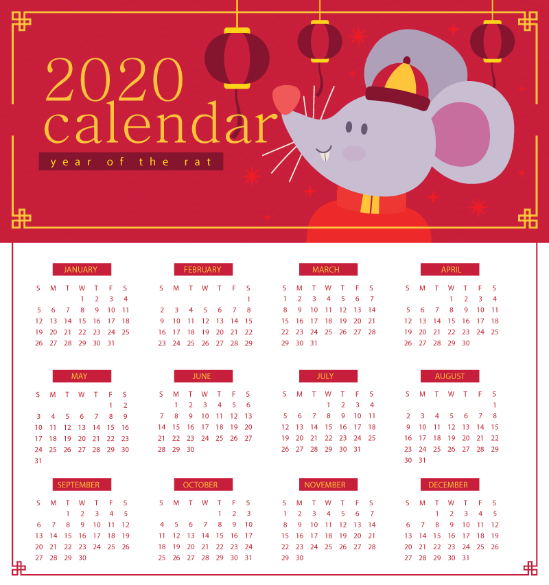 10套2020年鼠年日历年历矢量素材，AI源文件
