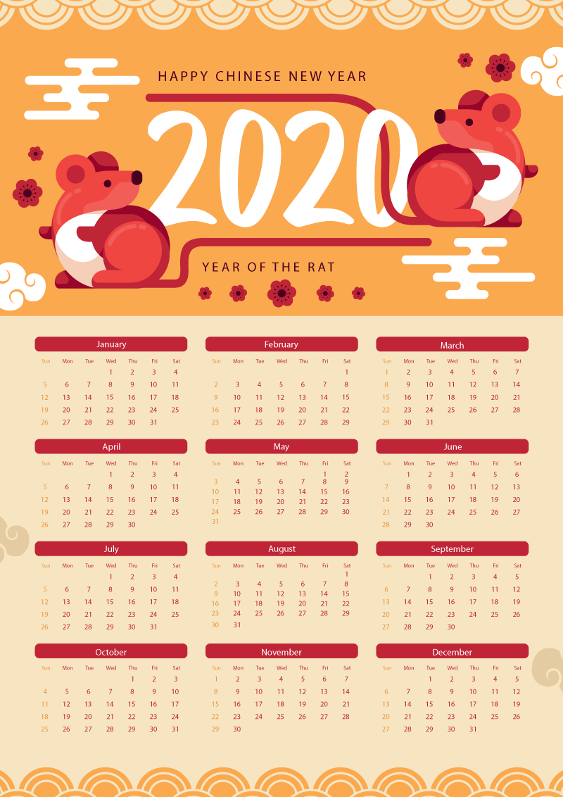 10套2020年鼠年日历年历矢量素材，AI源文件