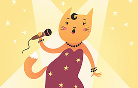 扁平化卡通猫咪歌手，AI源文件
