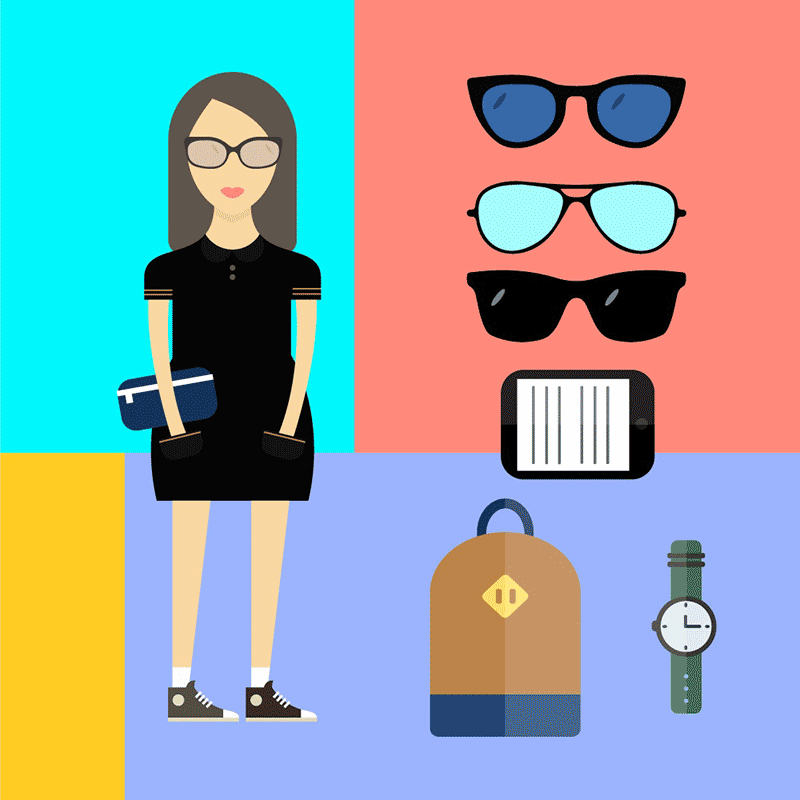 扁平化人物时尚潮女配件，AI源文件