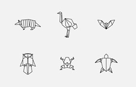 48枚折纸风格动物图标，svg格式