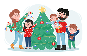 扁平圣诞节家庭活动插图，AI源文件