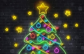 霓虹灯圣诞树，AI源文件