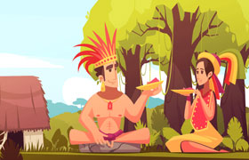 玛雅印第安人家庭插图，AI源文件