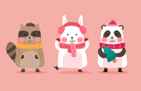 可爱动物卡通形象插图，AI源文件