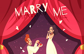新婚夫妻卡通形象插画，AI源文件