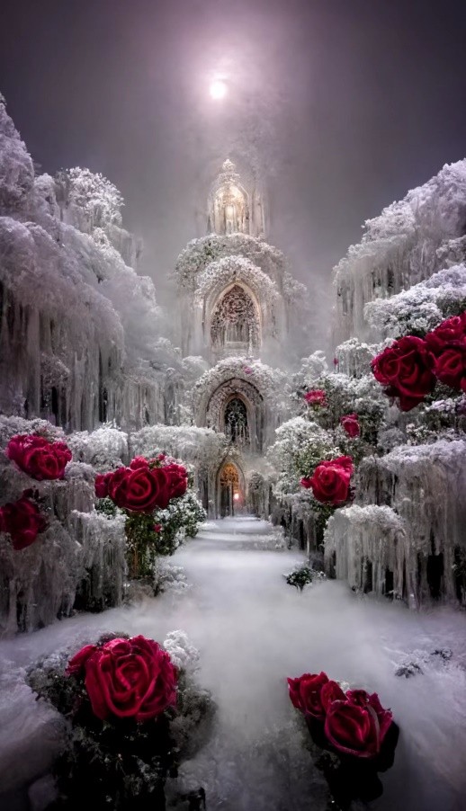 高大的水晶魔法的玫瑰教堂花园
