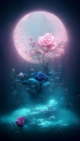 夜幕降临大海玫瑰花