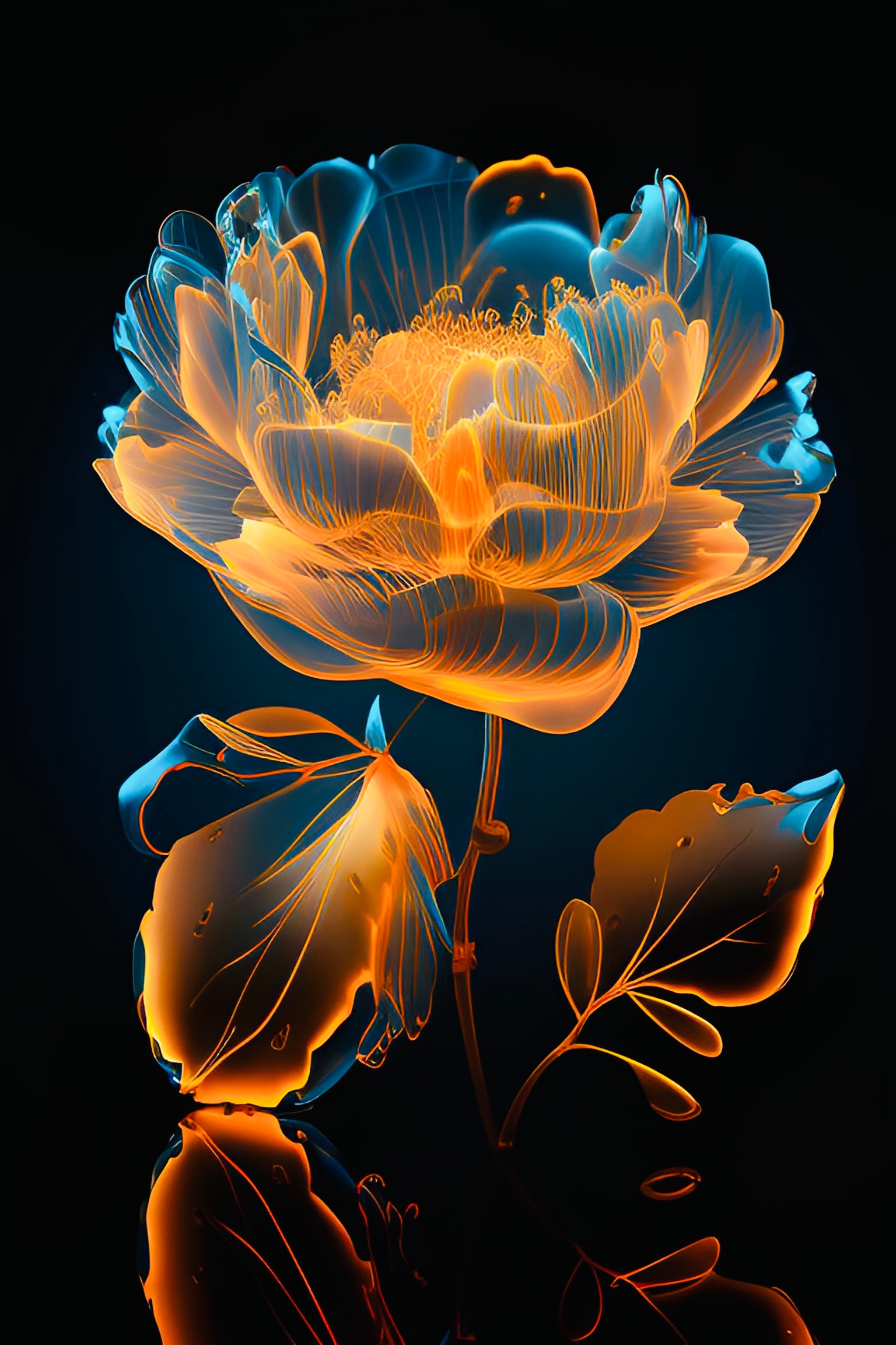 牡丹花•橙色发光