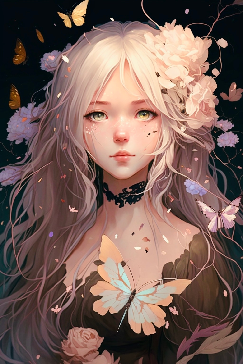 女孩插图•鲜花蝴蝶