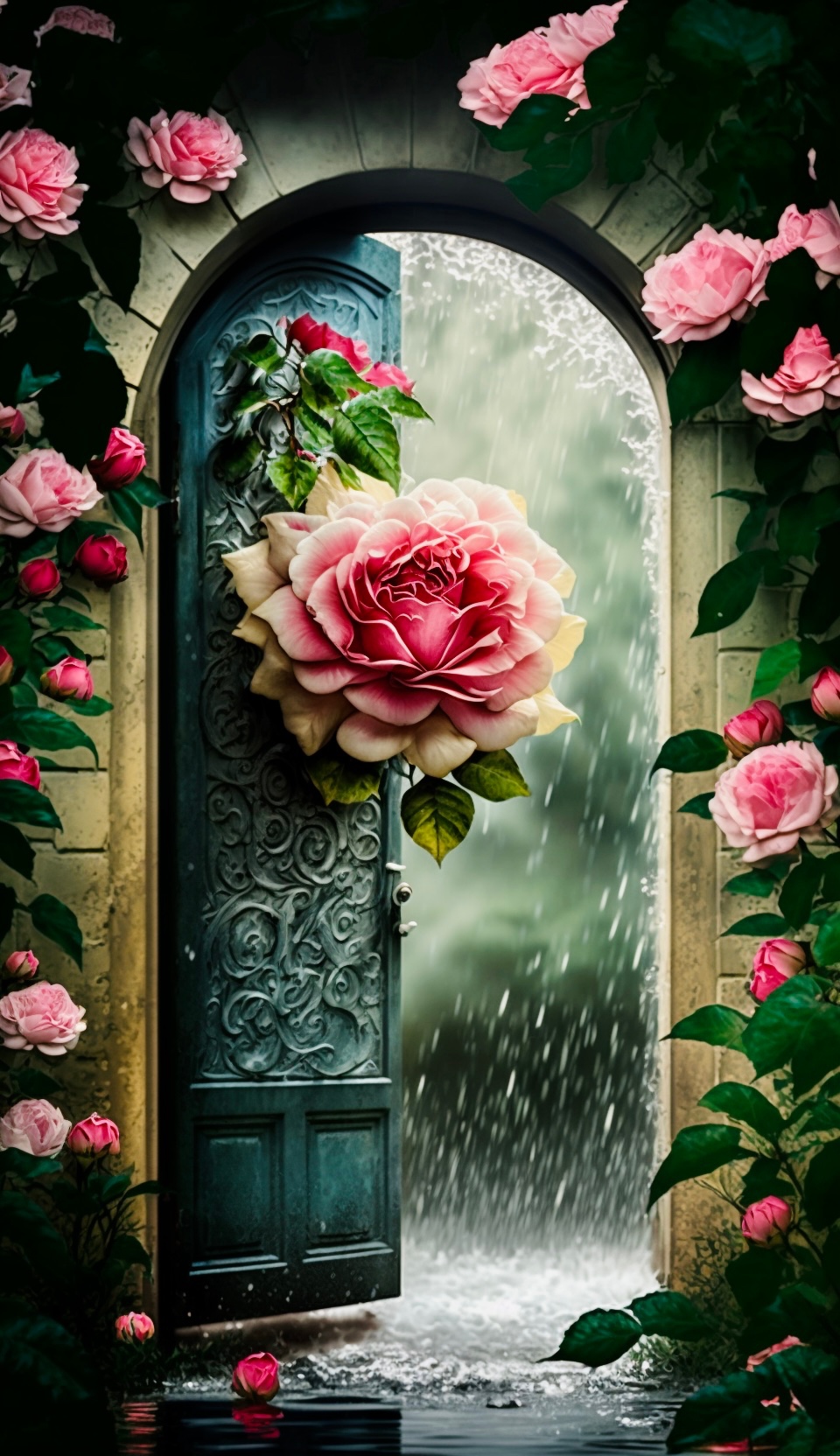 玫瑰•雨中