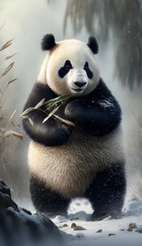 可爱大熊猫•雪地