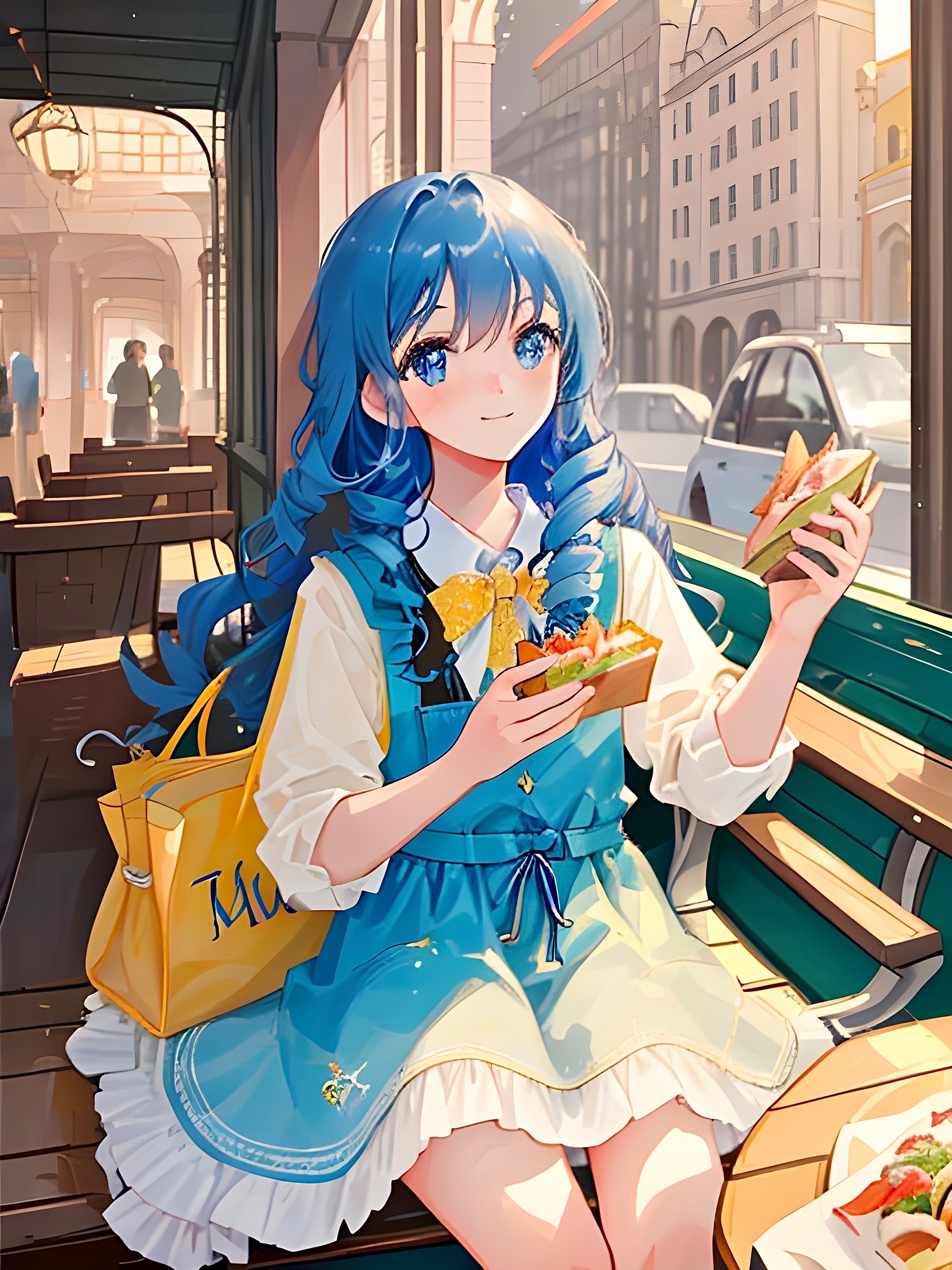 蓝色卷发女孩•二次元