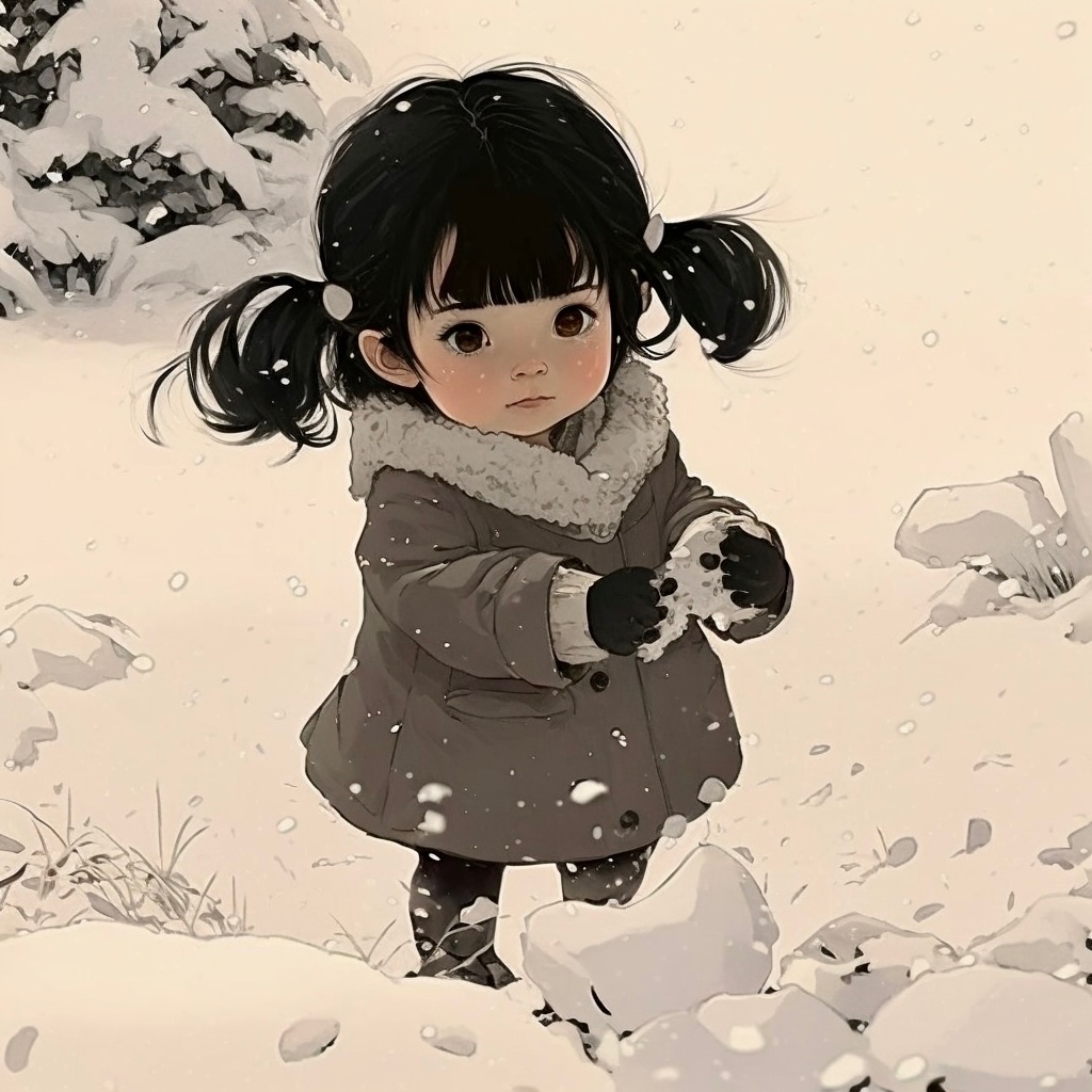小女孩•玩雪