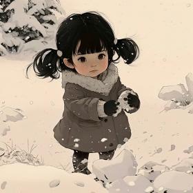 小女孩•玩雪