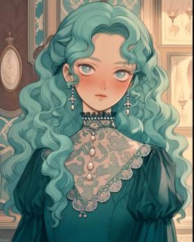 女孩插画•蓝绿复古