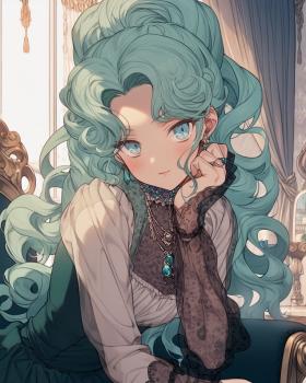女孩插画•蓝绿复古